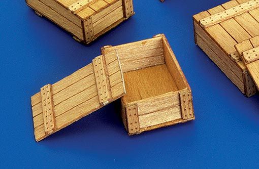 PLS261 - 6 caisses en bois miniatures à assembler et à peindre dimensions 1,7 x 1 x 0.5 cm - 1