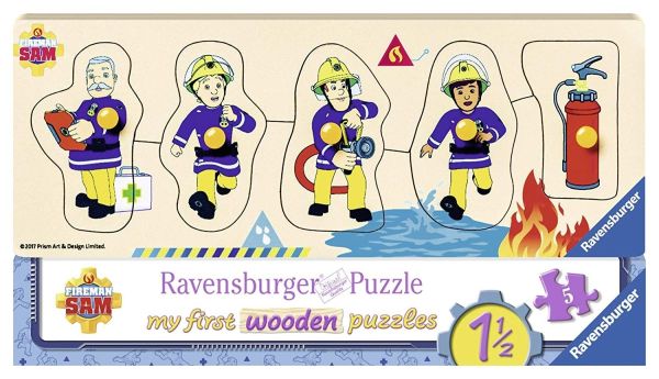 RAV032372 - Puzzle en bois - 5 pièces - SAM le Pompier - Sam et ses amis - 24 x 13 cm - 1