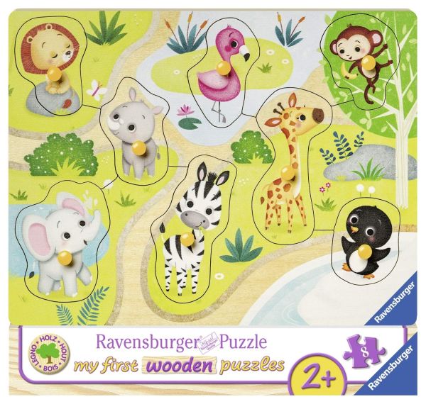 RAV036875 - Puzzle en bois - 8 Pièces - Les animaux du zoo - 22 x 24 cm - 1