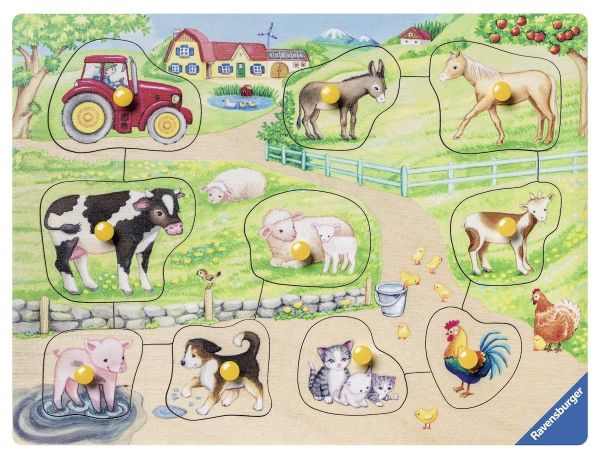 RAV036899 - Puzzle en bois - 10 pièces - Les animaux de la ferme - 24 x 22 cm - 1