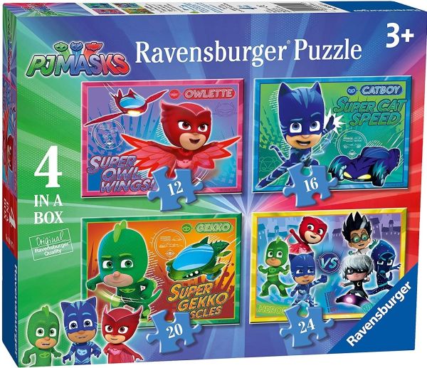 RAV06917 - 4 Puzzles de 12, 16, 20, 24 Pièces - LES PYJAMASQUES - c'est le moment d'être un héro - 19 x 14 cm - 1