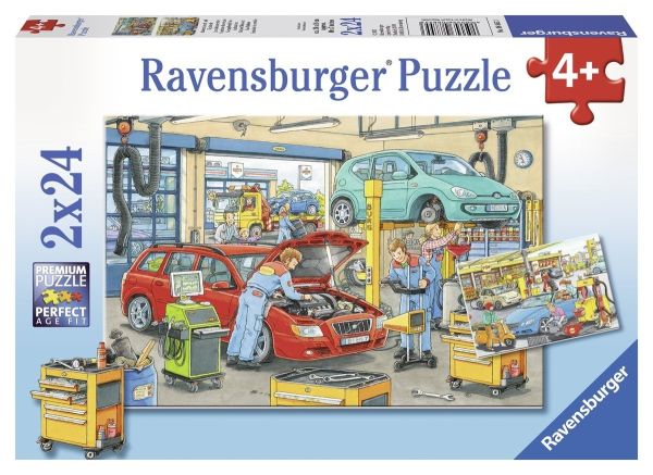 RAV08855 - 2 Puzzles - 24 Pièces - La Station-Service - 26 x 18 cm - 1
