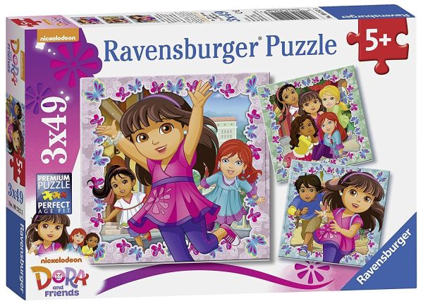 RAV09212 - 3 Puzzles - 49 Pièces - DORA et ses amis - 21 x 21 cm - 1