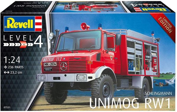 REV07531 - MERCEDES BENZ UNIMOG 1300L RW1 pompier Allemand maquette à monter et à peindre - 1