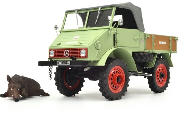 SCH147 - MERCEDES BENZ UNIMOG U401 plateau à ridelles avec 1 sanglier - 1