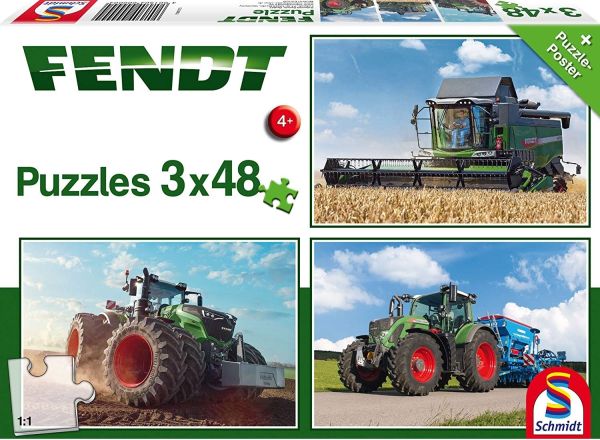 SCM56221 - 3 Puzzles - 48 Pièces - Moissonneuse 6275A FENDT, Tracteur FENDT, FENDT 724 Vario avec Combiné Solitaire 9 - 26 x 17 cm - 1