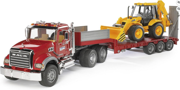BRU2813 - Porte-engins MACK avec tractopelle.1/16 - 1