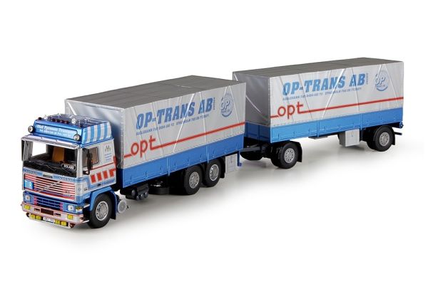 TEK69959 - VOLVO F16 Globetrotter 6x4 porteur baché avec remorque 2 essieux transport OP TRANS - 1