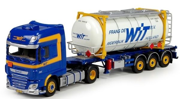 TEK71708 - DAF Euro 6 XF Super Space Cab 4x2 avec semi porte container 3 essieux et container citerne FRANS DE WIT - 1