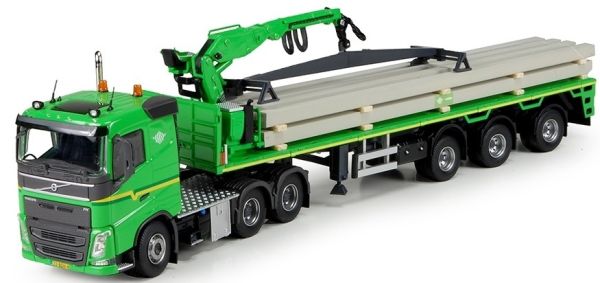 TEK72180 - VOLVO FH04 6x4 avec semi plateau 3 essieux équipé de la grue et chargement inclus - 1