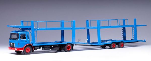 IXOTTRX034 - MAN 4x2 porte voitures avec remorque 2 Essieux 1970 Bleu - 1