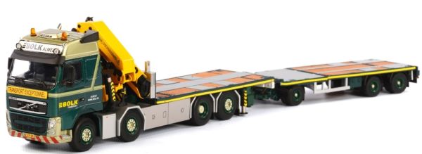 WSI01-1614 - VOLVO FH Globetrotter 4 Essieux plateau avec grue PALFINGER et remorque 3 Essieux 