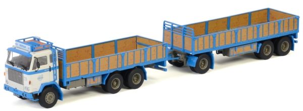 WSI04-2077 - VOLVO F88 porteur plateau et remorque en boite vitrine modèle en résine - 1
