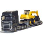 Miniature VOLVO FH16 6x4 noir avec porte-engin 3 essieux et pelleteuse LANNEN EMEK EMEK33753 | Collect World
