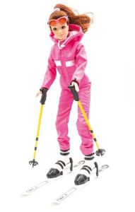 JC10018 - Poupée d'hiver 28cm en combinaison rose avec ski
