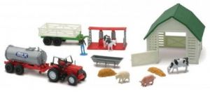 Ferme Avec Tracteur rouge et remorque