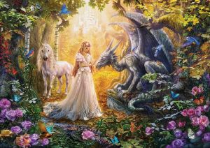 Puzzle 1500 Pièces le Dragon la Princesse et la Licorne