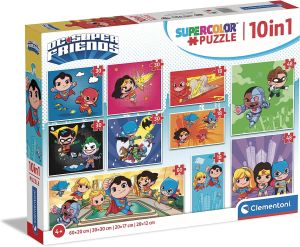 CLE20272 - Puzzle 10 en 1 3x18 4x30 2x48 et 1x60 pièces Les amis Dc Comics