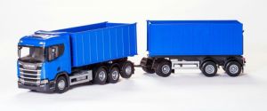 EMEK28864 - SCANIA R500 porteur ampliroll bleu 8x4 avec remorque ampliroll 1+2 Essieux