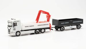 SCANIA CR 20 ND 6x4 benne avec grue de chargement et remorque 2 essieux GEBRUDER MELMER