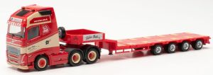 HER316354 - VOLVO 6x4 FH 16 Gl. XL avec remorque surbaissée 4 essieux TORBEN RAFN rouge