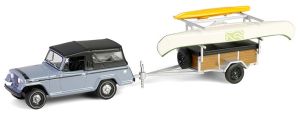 GREEN32320-B - JEEP Jeepster Commando SC-1 avec remorque et accessoires 1968 gris de la série HITCH & TOW sous blister