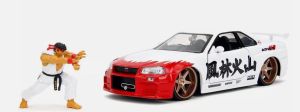 JAD35114 - NISSAN Skyline GT-R R34 Blanc avec figurine STREET FIGHTER