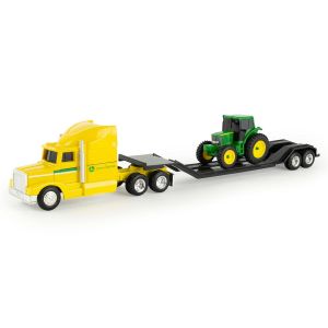 ERT37382JAUNE - Camion jaune 6x4 avec porte engins et tracteur JOHN DEERE