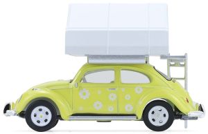 GREEN38080-A - VOLKSWAGEN Beetle Classic jaune FLOWER POWER avec tente de toit de la série THE GREAT OUTDOORS sous blister