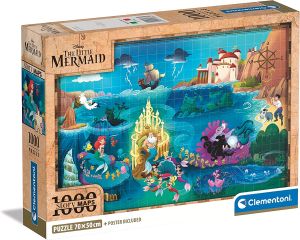 CLE39783 - Puzzle 1000 pièces Disney Maps La Petite Sirène avec poster