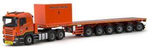 IMC33-0034 - SCANIA R5 6x4 avec semi plateau 6 essieux transport de ballaste pour grue avec contenaire MICHELSEN