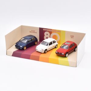 NOREV479992 - Coffret de 3 voitures – RENAULT clio Williams bleu – RENAULT SuperCinq GT turbo blanc et PEUGEOT 2005 GTI 1.6 rouge