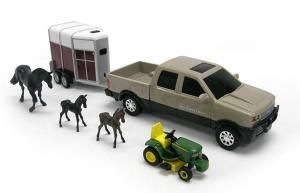Pick-up JOHN DEERE et tracteur tondeuse + Van avec Cheval et poulains