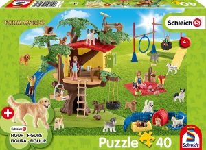 Puzzle 40 Pièces SCHLEICH Chiens heureux avec figurine