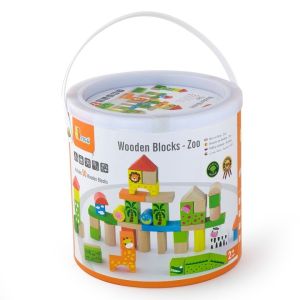 VIG50286 - Baril de cubes sur le zoo 50 pièces en bois