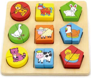 VIG59585 - Plateau formes géométriques Animaux de la ferme en bois