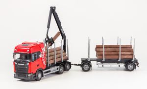 EMEK70675 - SCANIA S730 6x4 rouge porteur avec remorque 1+1 Essieu transport de bois