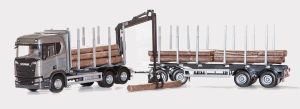 EMEK70683 - SCANIA R730 6x4 gris avec dolly et remorque 2 essieux transport de bois