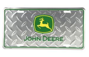 97047 - Plaque métallique chromé avec logo JOHN DEERE - 15x30 cm
