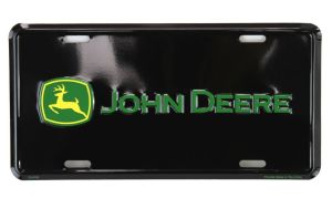 97058-DEERE - Plaque métallique noire avec logo JOHN DEERE - 15x30 cm