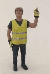 Personnage de chantier levant le doigt