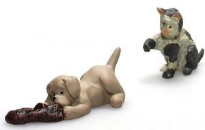 Chien et chat miniature pour maison de poupée