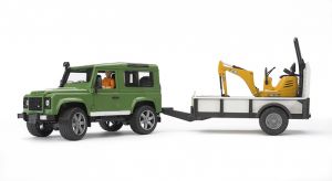 LAND ROVER DEFENDER avec remorque et minipelle JCB Ech:1/16