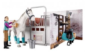 Coffret écurie avec cheval, cavalière et accessoires