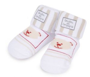 DC2726OURSBLANC - Chaussettes de naissance - Blanche avec ourson - 0/6 mois