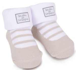 Chaussettes de naissance - Taupe avec motif blanc - 0/6 mois