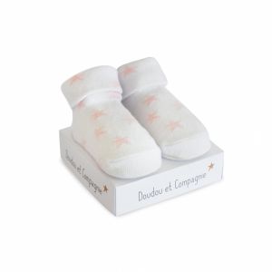 DC3702-03 - Chaussette de naissance - Blanche avec étoiles rose