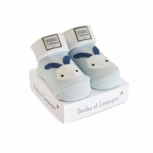 DC3703-03 - Chaussette de naissance - Bleu et blanche avec lapin