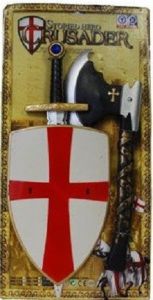 Kit de chevalier - Armure rouge et blanche , épée et Hache en jouet
