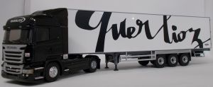 SCANIA Streamline Highline 4x2 avec semi frigo CHEREAU 3 essieux transport Querlioz